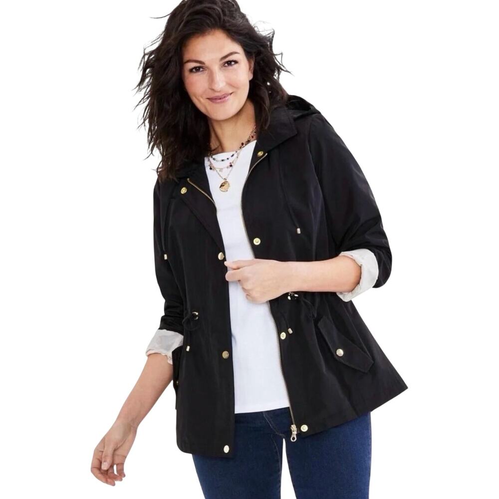NWT Style & Co Black Hooded Anorak Jacket Gold Hardware XS